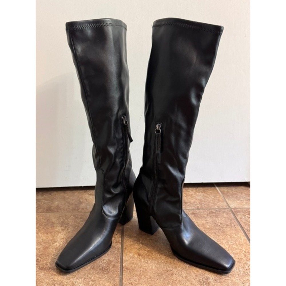 Franco Sarto Black Square Toe Block Heel Tall Boots Womens 9.5 45710